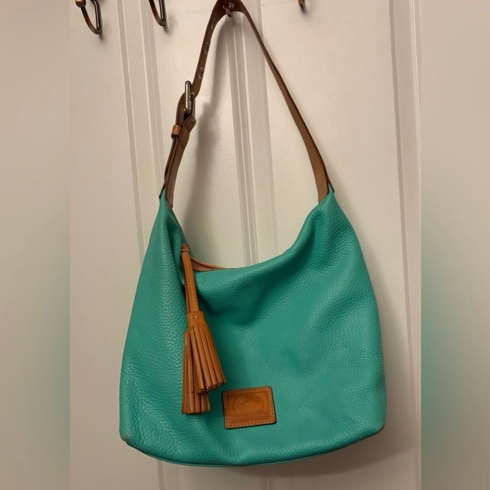 Dooney & Bourke Aqua Hobo Bag with Tan Accents